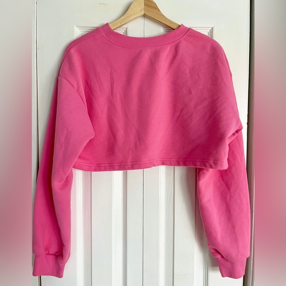 SHEIN BASICS Cotton Drop Shoulder Crop Pullover in Pink - Picture 5 of 5